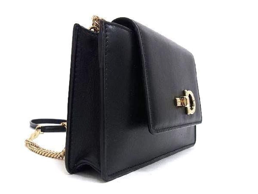 Salvatore Ferragamo Bag Gancini Leather Black Shoulder Clutch Crossbody Black